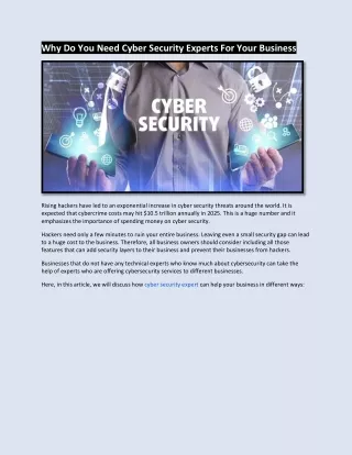 Why Do You Need Cyber Security Experts For Your Business