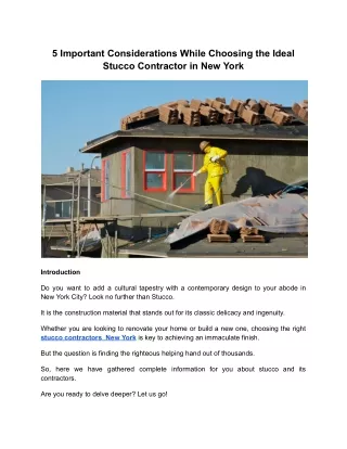 5 Important Considerations While Choosing the Ideal Stucco Contractor in New York