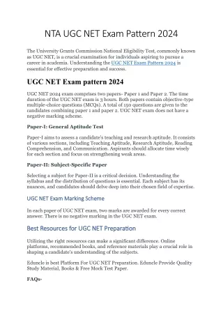 NTA UGC NET Exam Pattern 2024