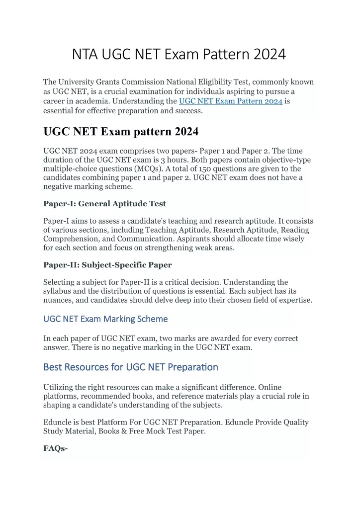 nta ugc net exam pattern 2024
