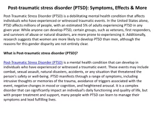 Post-traumatic stress disorder (PTSD) Symptoms, Effects and more