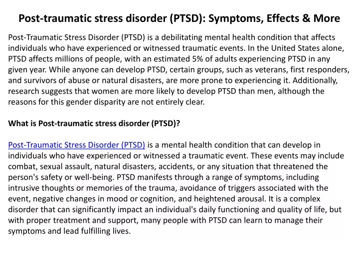post traumatic stress disorder ptsd symptoms
