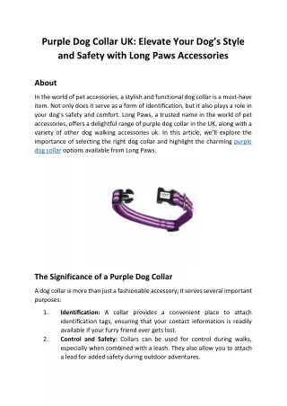 Purple Dog Collar UK Elevate Your Dog’s Style and Safety with Long Paws Accessories