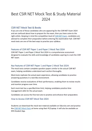 Best CSIR NET Mock Test 2024