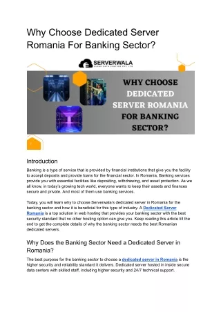 Why Choose Dedicated Server Romania For Banking Sector_