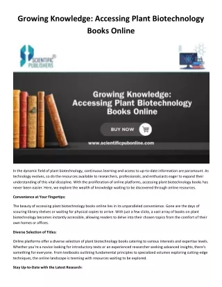 Growing Knowledge: Accessing Plant Biotechnology Books Online