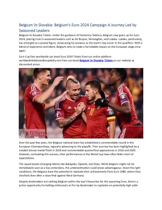 Belgium Vs Slovakia Belgium's Euro 2024 Campaign A Journey Led by Seasoned Leaders