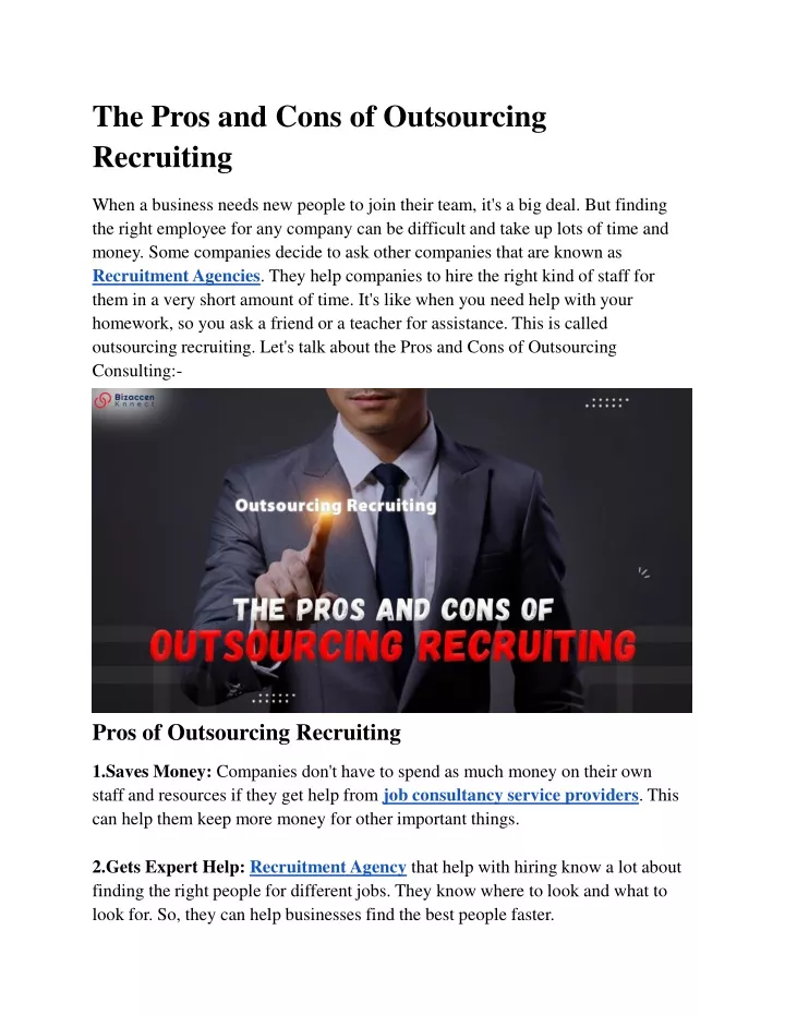 the pros and cons of outsourcing recruiting when