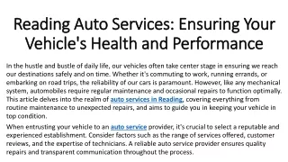 Reading Auto Services Ensuring Your Vehicle's Health and Performance