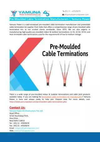 Pre-Moulded Cable Termination Manufacturers