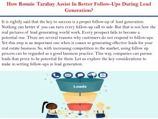 How Ronnie Tarabay Assist In Better Follow-Ups During Lead Generation?