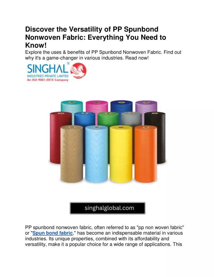 discover the versatility of pp spunbond nonwoven