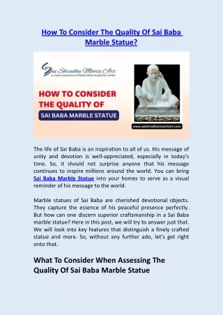 How To Consider The Quality Of Sai Baba Marble Statue