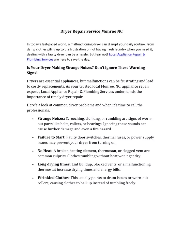 dryer repair service monroe nc