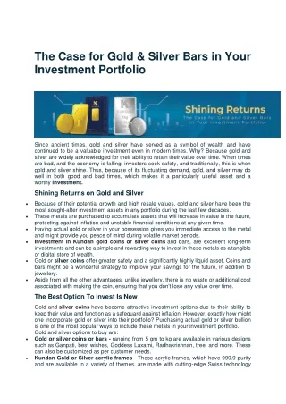 The Case for Gold & Silver Bars in Your Investment Portfolio