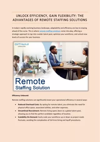 UNLOCK EFFICIENCY, GAIN FLEXIBILITY; THE ADVANTAGES OF REMOTE STAFFING SOLUTIONS