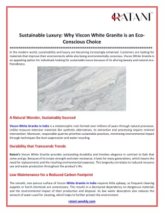 Sustainable Luxury:  Why Viscon White Granite is an Eco-Conscious Choice