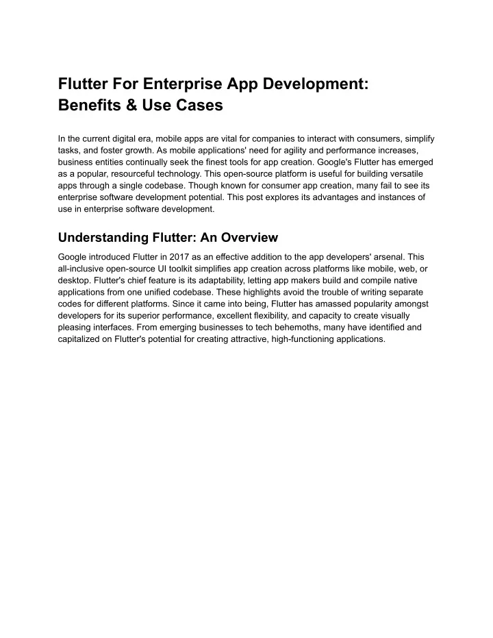 flutter for enterprise app development benefits