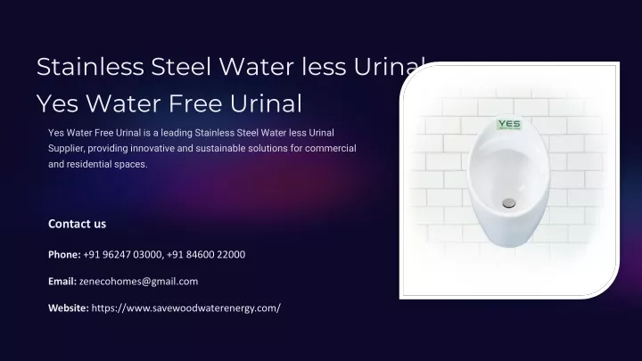 stainless steel water less urinal yes water free