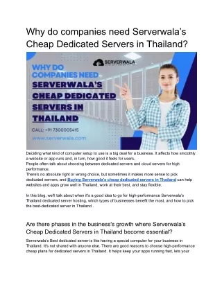 Why do companies need Serverwala’s Cheap Dedicated Servers in Thailand_