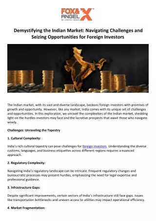 Demystifying the Indian Market Navigating Challenges and Seizing Opportunities for Foreign Investors