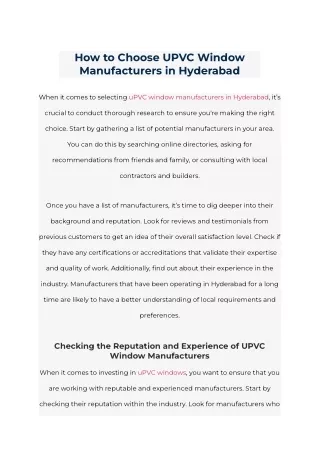 How to Choose UPVC Window Manufacturers in Hyderabad