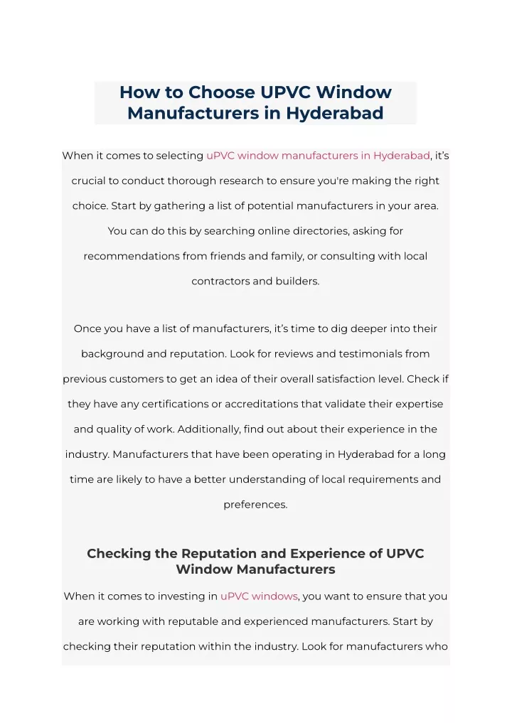 how to choose upvc window manufacturers