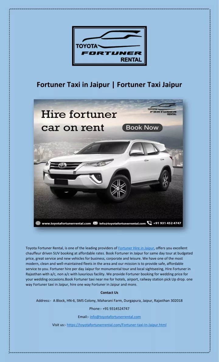 fortuner taxi in jaipur fortuner taxi jaipur