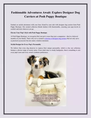 Fashionable Adventures Await Explore Designer Dog Carriers at Posh Puppy Boutique