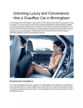 Unlocking Luxury and Convenience_ Hire a Chauffeur Car in Birmingham
