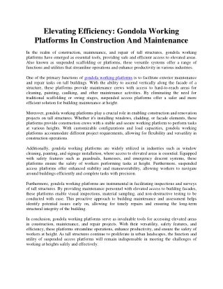 Elevating Efficiency Gondola Working Platforms In Construction And Maintenance