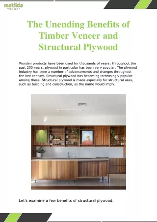 The Unending Benefits of Timber Veneer and Structural Plywood