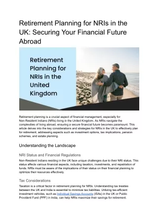 Retirement Planning for NRIs in the United Kingdom