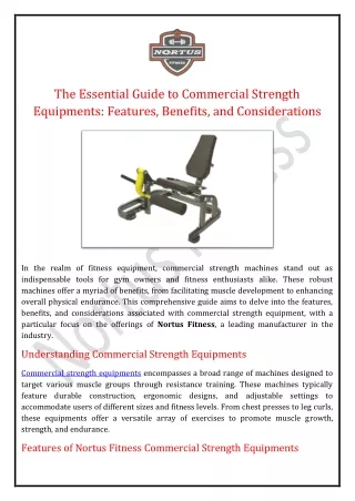 The Essential Guide to Commercial Strength Equipments