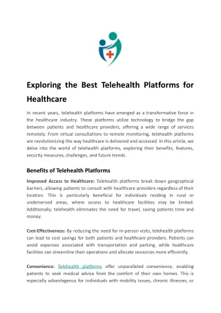 Exploring the Best Telehealth Platforms for Healthcare