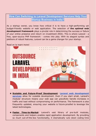 How Can Switching to Laravel Development Services Help Your Startup Business