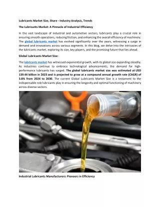 lubricants market size share industry analysis