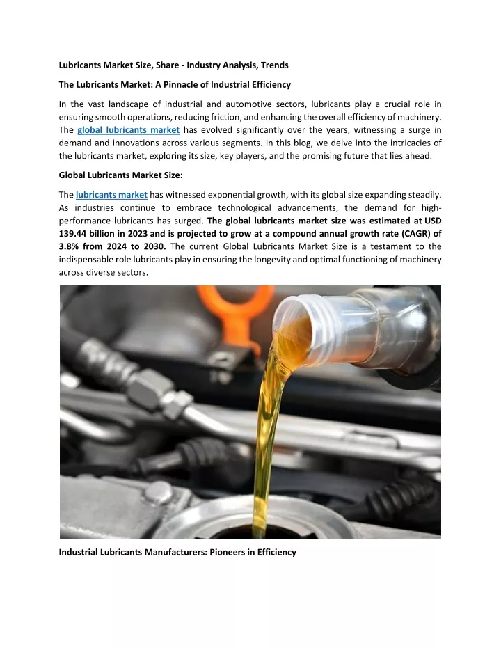 lubricants market size share industry analysis