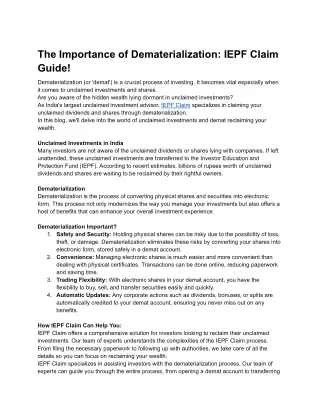 The Importance of Dematerialization: IEPF Claim Guide!