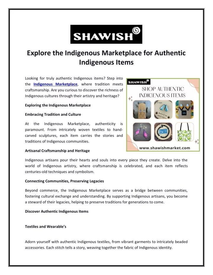 explore the indigenous marketplace for authentic