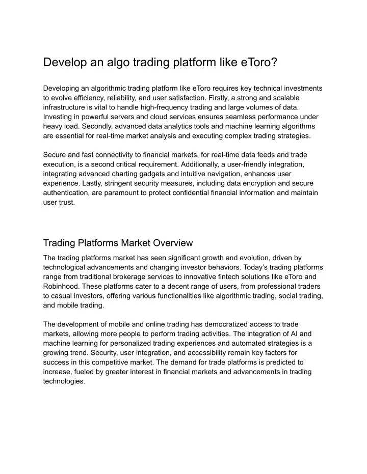 develop an algo trading platform like etoro