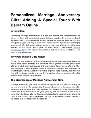 Personalized Marriage Anniversary Gifts: Adding A Special Touch With Beliram Onl