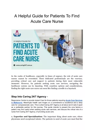 A Valuable Handbook for Patients Seeking Acute Care Nurses
