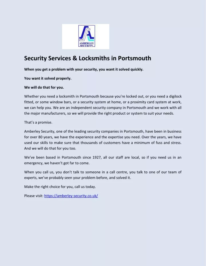 security services locksmiths in portsmouth