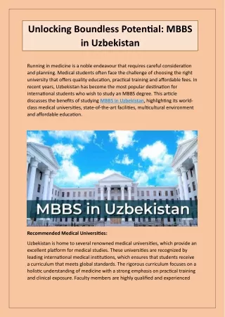 Pursuing MBBS in Uzbekistan: A Gateway to Medical Excellence