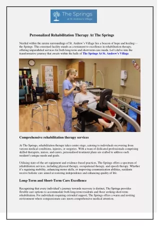 Personalized Rehabilitation Therapy At The Springs