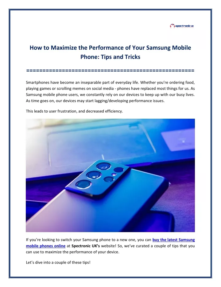 how to maximize the performance of your samsung