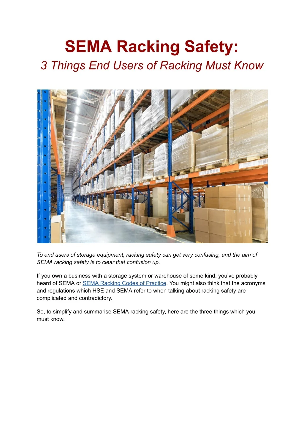 PPT - SEMA Racking Safety: 3 Things End Users of Racking Must Know ...