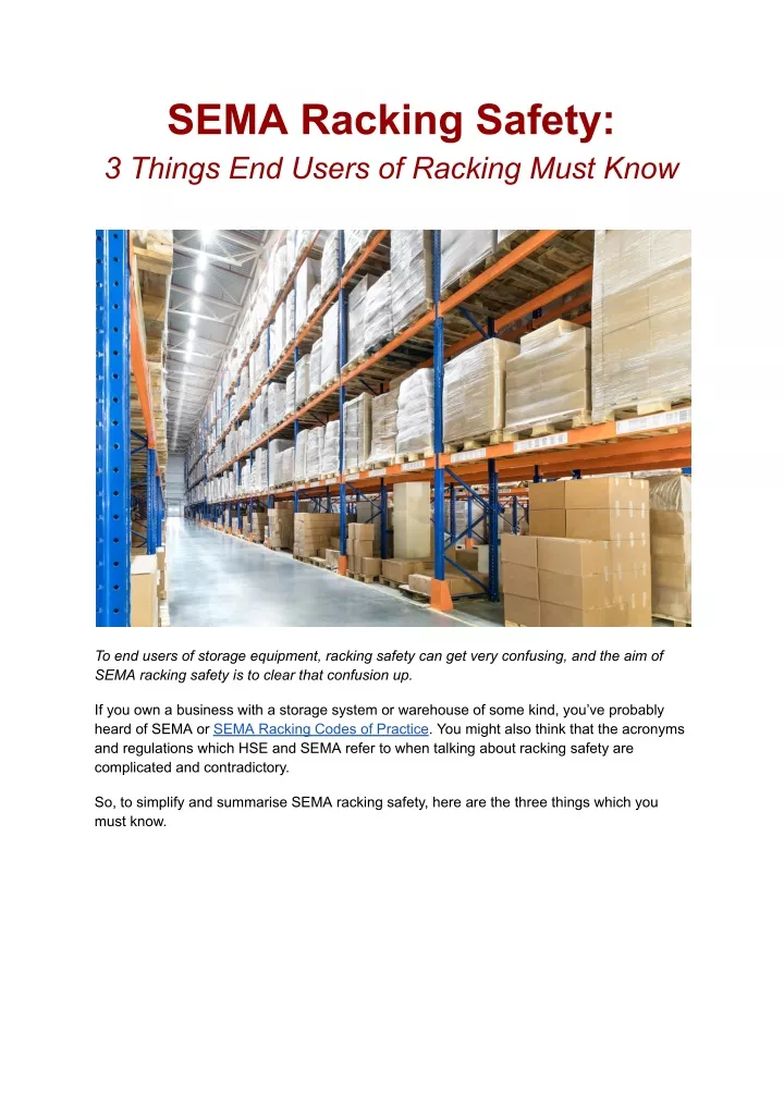 sema racking safety 3 things end users of racking