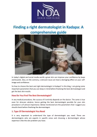 Finding a right dermatologist in Kadapa: A comprehensive guide